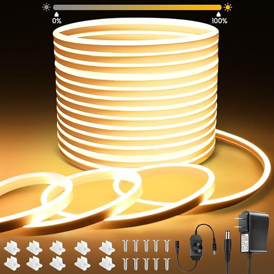 Neon LED Strip Light 16.4Ft, 2700K Warm White Flexible LED Neon Rope Lights Outdoor, Silicone LED Strip Lights IP67 Waterproof Dimmable for Gaming Bedroom Indoor Outdoor Home Decor…