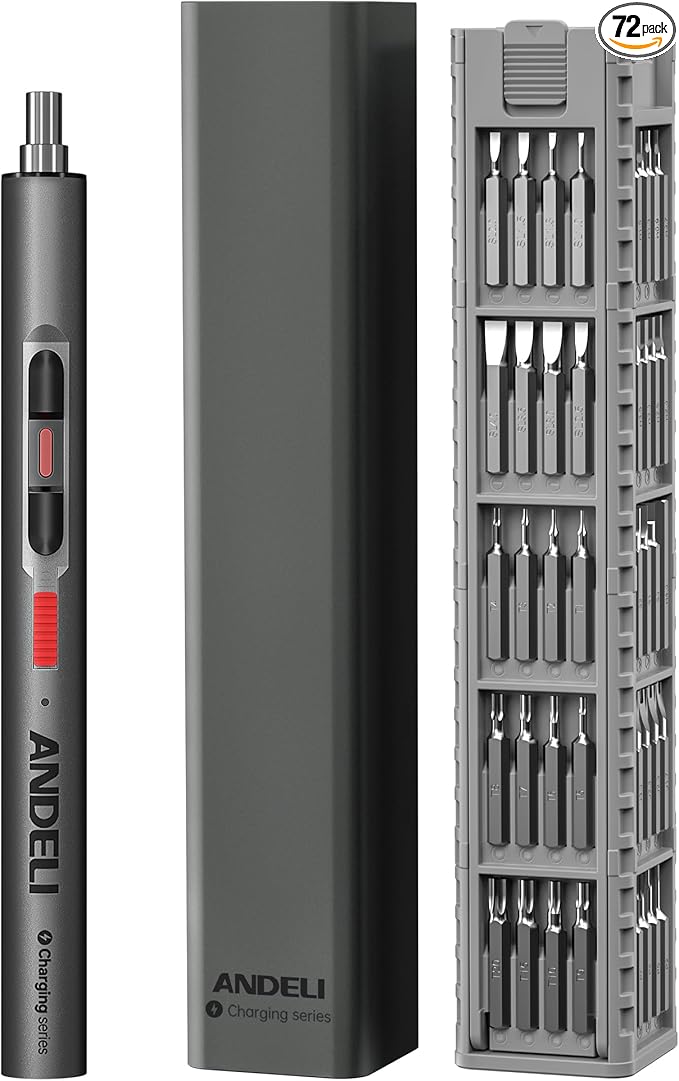 ANDELI Rechargeable Mini Electric Precision Screwdriver Set, 3.7V, 60 Magnetic Bits, 7 Sockets, Type-C Charging, for Gamepads, Phones, Watches, Cameras, Laptops, Drones
