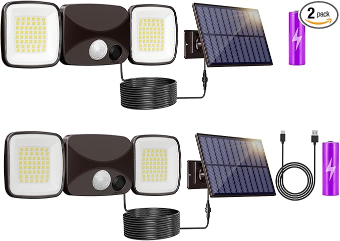 Ultra-Long Battery Life Solar Motion Lights Outdoor, USB & Solar Charging, Rechargeable Battery Operated Lights 3–5 Months Endurance, Perfect for Winter & Rainy Days, Yard, Patio, Backyard (2 Pack)