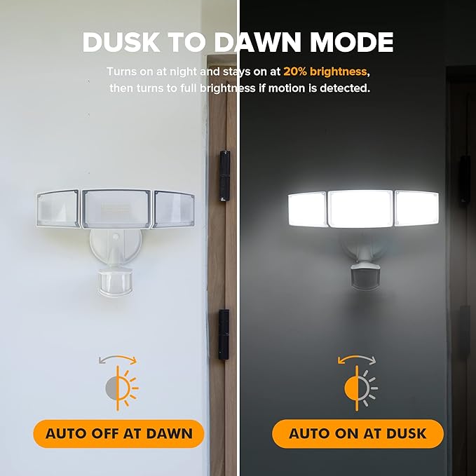 LUTEC 2 Pack 72W 7500LM LED Security Lights Motion Sensor Light Outdoor, 5000K Daylight, IP65 Waterproof, Dusk to Dawn, 3-Head Motion Detected Flood Light for Garage, Yard, Porch(White)