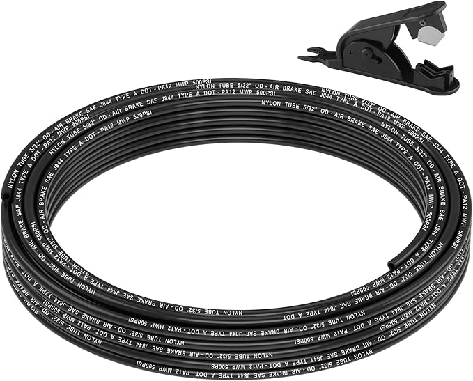 35FT 5/32 DOT Air Line SAE J844 PA12 Nylon Air Hose with Cutter 5/32” OD Pneumatic Tubing DOT Approved 5/32 Air Brake Hose for Air Suspension Kit Truck Trailer Brake System & Fluid Transfer 11m