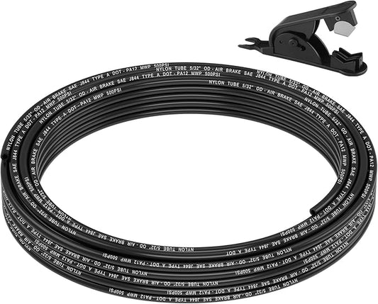 35FT 5/32 DOT Air Line SAE J844 PA12 Nylon Air Hose with Cutter 5/32” OD Pneumatic Tubing DOT Approved 5/32 Air Brake Hose for Air Suspension Kit Truck Trailer Brake System & Fluid Transfer 11m