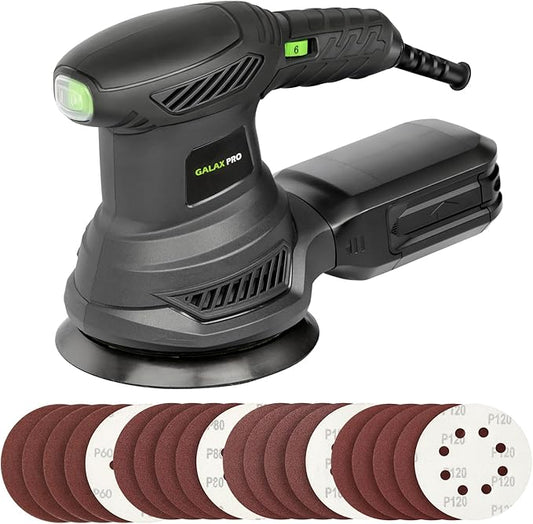 GALAX PRO 2.5A Rotary Orbital Sander, 300W Electric Orbital Sander with 6 Various Speeds 6000-13000RPM,4.9-Inch with 20PCS Sandpapers,1 dust canister,Fit for Woodworking, Sanding, Polishing