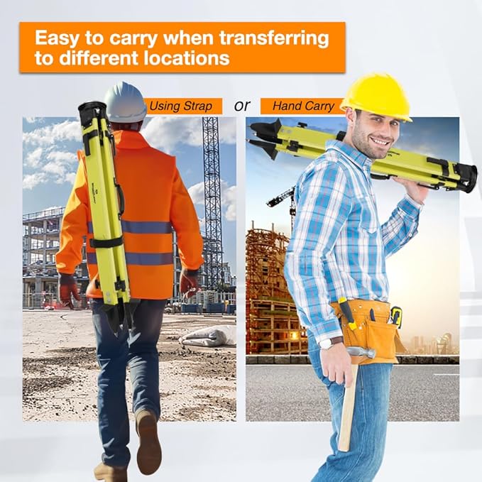 Fiberglass Surveying Tripod, Heavy Duty Green Fiberglass and Wood Tripod with Dual Clamp and Copper Center Screw for Robotic Total Stations and Theodolite (Round Head-A)