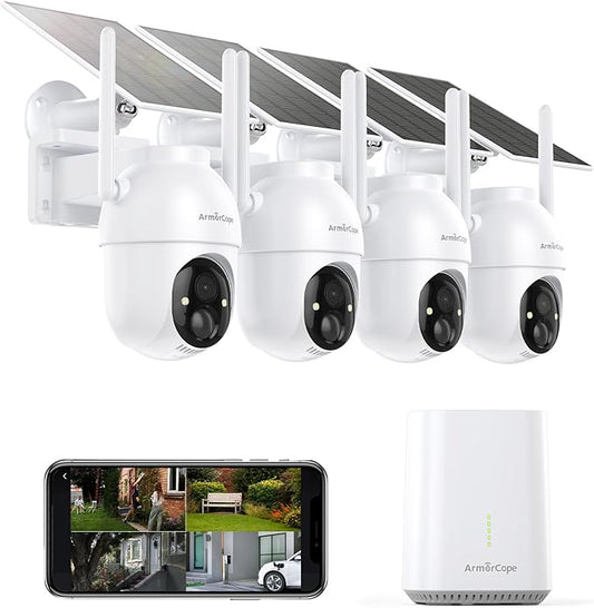 Security Cameras Outdoor Wireless,4 Cam-Kit,No Subscription,360° Pan & Tilt Home Security Cameras System,2K Color Night Vision