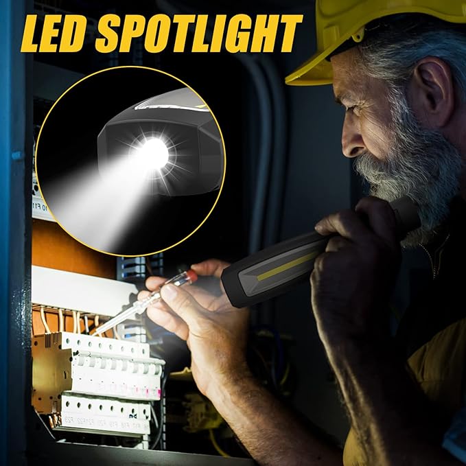 Luasmx Rechargeable Work Light, Magnetic Work Light with 3 Lighting Modes, Portable Hook Mechanic Light for Car Repair/Mechanics/Emergency/Camping