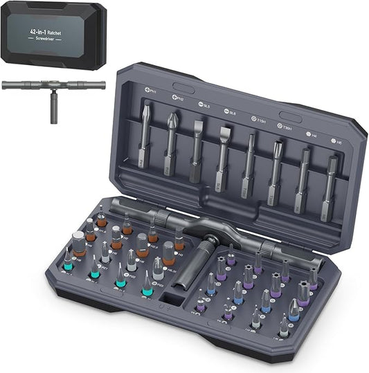 Upgraded 42 in 1 Magnetic Screwdriver Set, Ankilo DIY Ratchet Screwdriver Set, Multi Bit Magnetic Drive with 40 PCS Portable Repair Tool Kit for Home, Bike, Repairs(Grey)