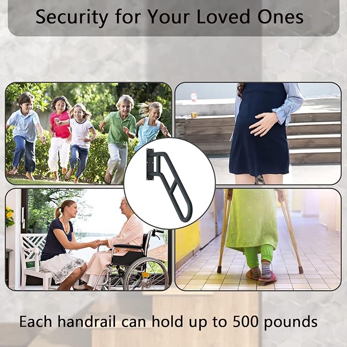 Upgraded Stair Handrails for 1-3 Steps, Wall Mounted Safety Grab Bar with Matte Finish, 27" Length Handrails for Outdoor and Indoor, Hand Rail with 2 Anti-Skid Crossbar Good for Elderly,Kids,Disabled