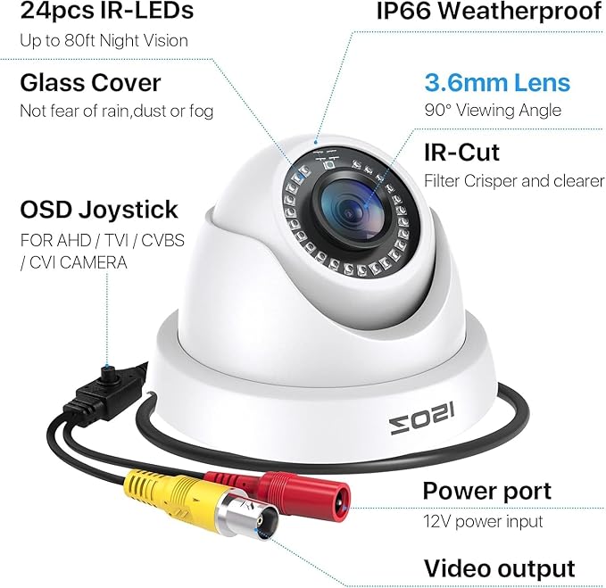 ZOSI 2MP 1920TVL Hybrid 4 in 1 TVI CVI AHD CVBS Security Camera,1080P HD Weatherproof Outdoor Indoor Surveillance Cam,Night Vision,For 960H,720P,1080P,5MP,4K analog DVR - White