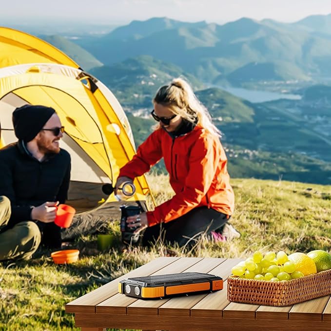 WONGKUO Solar Charger Power Bank - 49800mAh Solar Phone Charger with USB-C in/Output, QC 3.0 Fast Charging with LED Flashlight, Portable Power Bank Built-in 4 Cables, IP65 Waterproof Fits for Outdoor