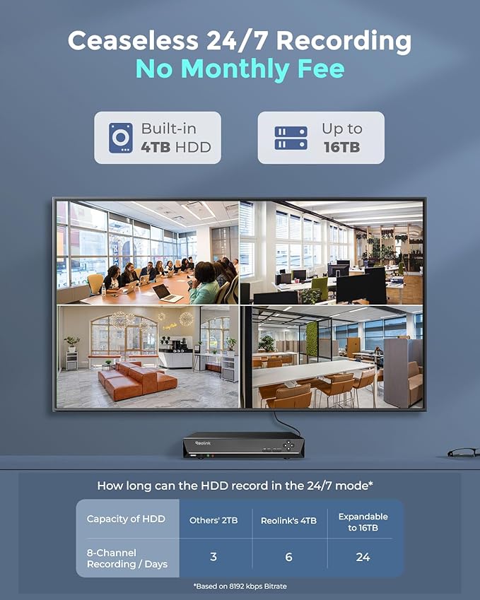 REOLINK 4K PoE Security Camera System Wired, 8pcs 8MP PoE Cameras, Smart Person/Vehicle Detection, 16CH NVR with 4TB HDD, H.265, 24/7 Recording, High Bitrate & Clear Stream, RLK16-800D8