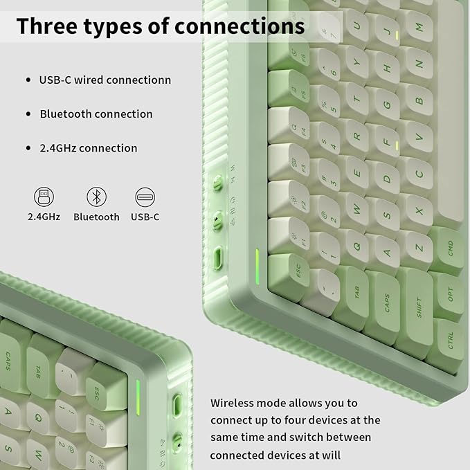 nuphy Halo75 V2 Mechancial Gaming Kyeboard,75% Wireless Hot Swappable Bluetooth Keyboard,83 Kyes RGB Backlit Keyboard,Support Bluetooth/2.4GHz/USB-C (Green, Lemon (55gf))