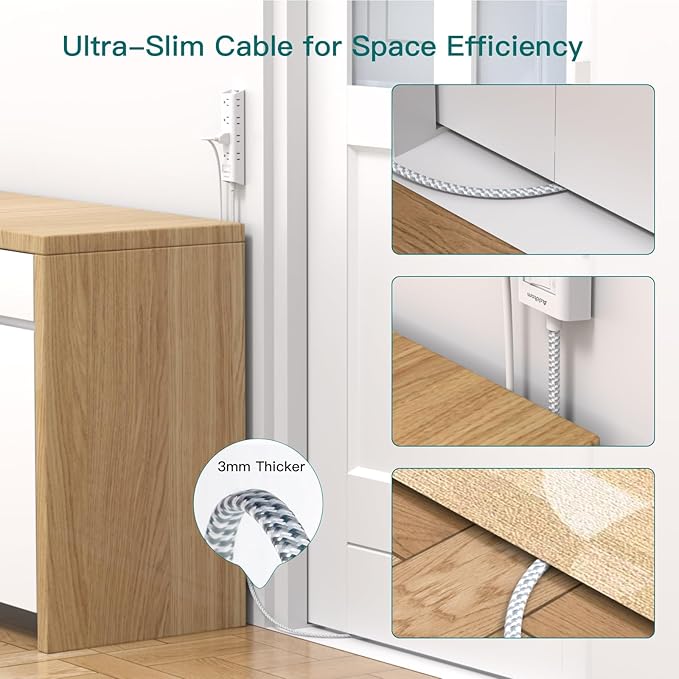 6Ft Extension Cord - Surge Protector Power Strip, Addtam 12 Widely 3 Sides Outlet Extender, Flat Plug, Wall Mount, Desktop Charging Station for Home Office College Dorm Room Essentials