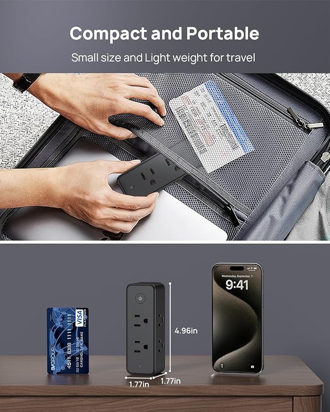 TROND Outlet Extender Surge Protector - 6 AC Outlet Splitter with 360° Rotating Plug, 1440J Multi Plug Expander, 3 Way Swivel Plug Extension Outlet, Wall Adapter for Bathroom Kitchen Travel, Black