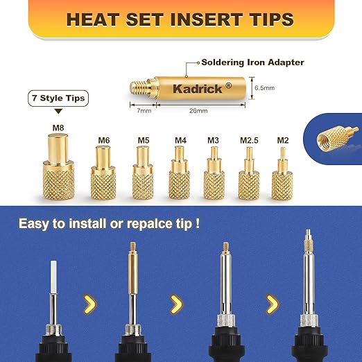Professional Heat Set Insert Tool Kit: 80W Soldering Iron Heat Insert Tool with 520pcs Brass Inserts & Heat Set Insert Tips (M2-M8) for 3D Printing