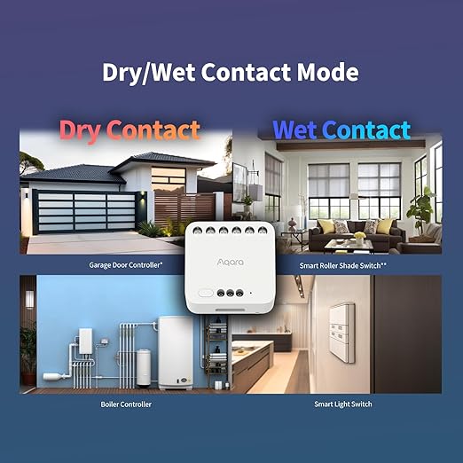 Aqara Dual Relay Module T2,Smart Relay Switch Dry Contact Mode for Garage Doors and Boilers,Light Switch Roller Shade Switch,Supports Homekit and Alexa,Requires a Neutral Line and Aqara Zigbee 3.0 Hub