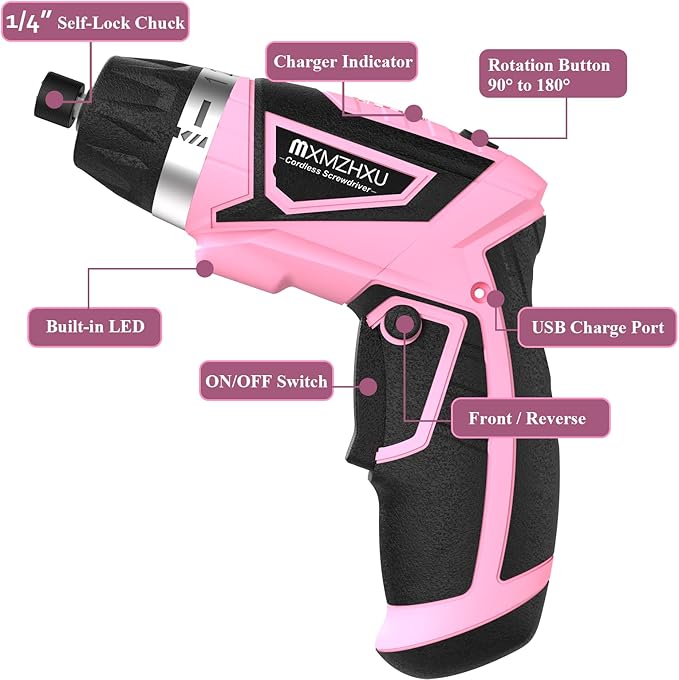 8V Cordless Screwdriver,6+1 Torque Max 10N·m Electric Power Screwdriver with 47 Accessories,180°Pivoting Handle, 2000mAh Rechargeable Screw Gun&Bit Set with LED Light, Flexible Shaft,for Home,Office