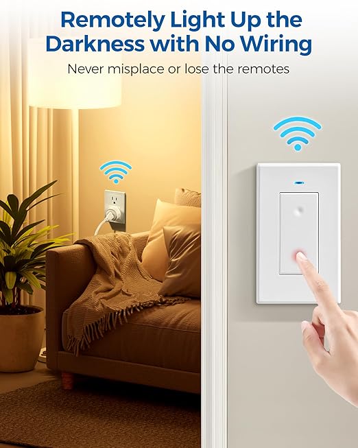 Remote Control Outlet, WILAWELS Wireless Light Switch, Removable Remote Light Switches, On Off Remote Outlet Switch for Lamps, Lights, Fan, Appliance, Expandable, 100ft RF Range, FCC Listed W05RC1106