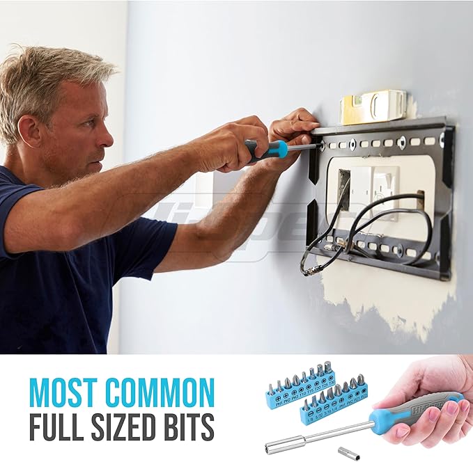 Hi-Spec 42pc Blue Household DIY Tool Set. Home, Office and College Dorm Small Toolkit Box of Starter Basic Tools