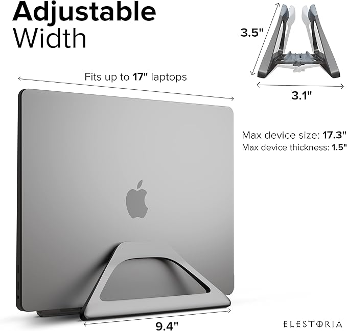 Elestoria Vertical Laptop Stand Holder- Adjustable Laptop Holder Vertical fits All MacBook, Chromebook & Gaming Laptops - Grey