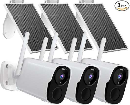 3PC Solar Security Cameras Wireless Outdoor, 2K Battery Powered Camera for Home, WiFi Security Cameras with Color Night Vision, IP66, 2-Way Audio, 120°FOV, AI Motion Detection, Works/Alexa, Cloud/SD