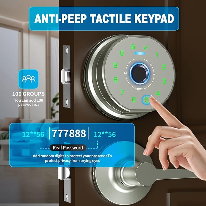 Keyless Entry Door Lock,Keypad with Code & Palm Vein Recognition Smart Deadbolt,Smart Front Electronic Deadbolt,Bluetooth Digital biometric Door Lock,Waterproof Auto Lock (K10 Silver)