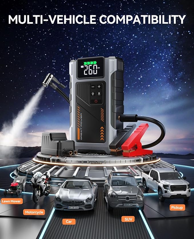 Portable Jump Starter with Air Compressor 4000A Peak with 150PSI Tire Inflator, Jump Box for 12V Car Battery Power Booster Pack (Up 8.0L Gas/6.5L Diesel Engine)