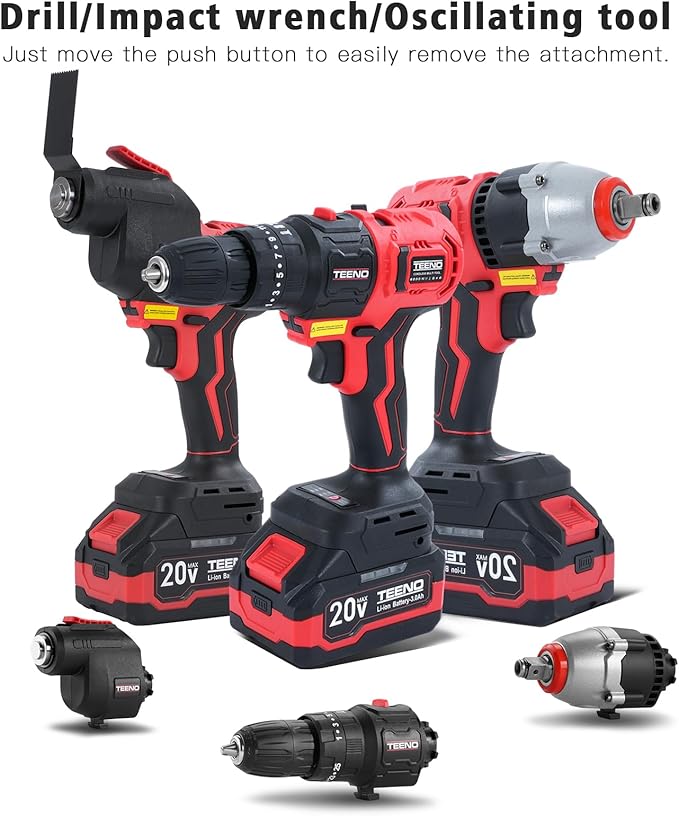 Cordless Combo Kit 20V, 3-in-1 Cordless Multi-Tool Woodworking Tool Set with Toolbox, Drill, Impact Wrench, Oscillating tool, 1 X 3.0Ah Battery and Charger