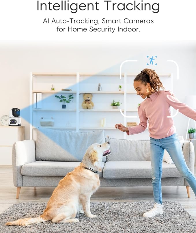 VSTARCAM Indoor Security Camera, Dual Cameras, 2K QHD Security Camera with 5× Zoom, 360° Camera, Baby Monitor, Pet Camera, Human/Pet Detection, AI Tracking, Full Color Night Vision, 2.4G Wi-Fi,Plug in