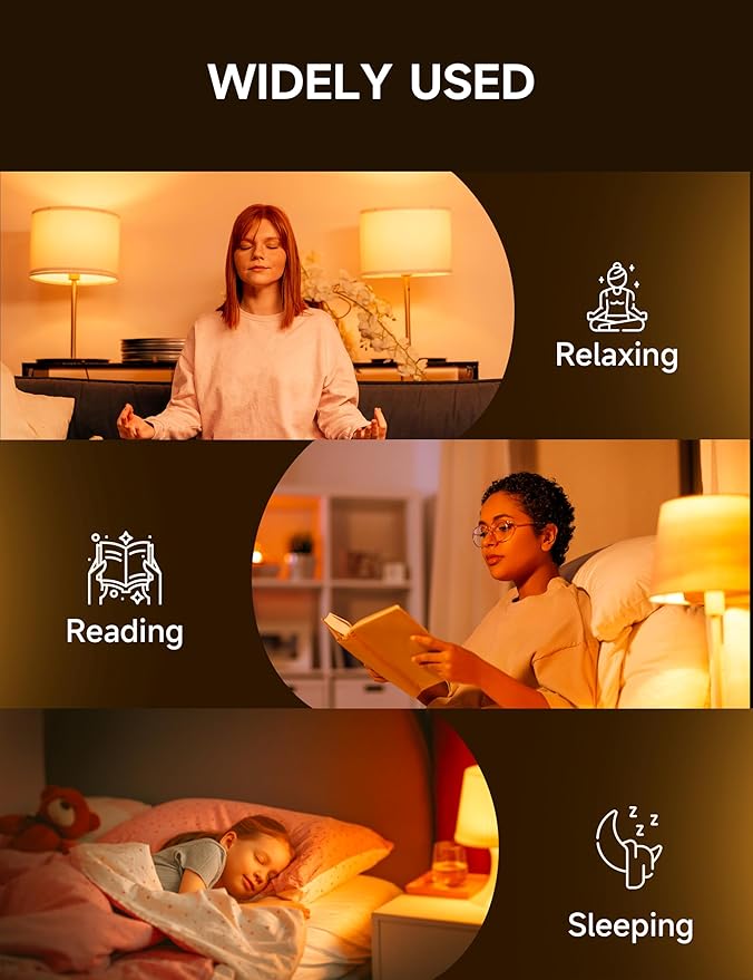 Amber Sleep Light Bulbs, Blue Light Blocking, 9W (60W Equivalent), 1800K A19 E26 Warm White Dim Light Bulb for Bedroom, Nursery, Relaxation –Eye Comfort, Better Sleep