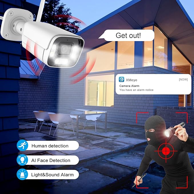 8Channel Wireless Security Camera Surveillance System with Two-way Audio/AI Face Detection/Colour Night Vision/Smart Playback Video, 8 CH WiFi NVR kit, 8pcs 3 Megapixel Security Cameras, NO HARD DRIVE