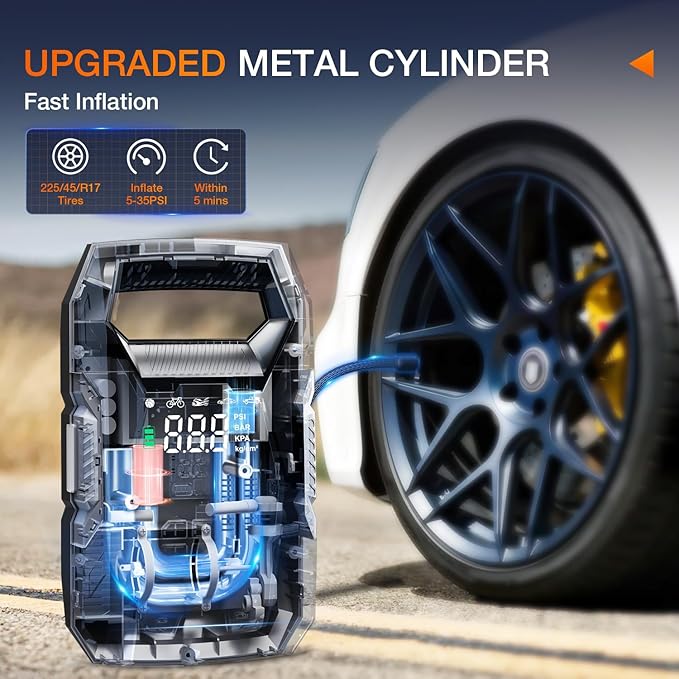 Nilight AC/DC Tire Inflator Portable Air Compressor Dual Power Supply 110V AC 12V DC 150PSI Fast Inflation Heavy Duty with LED Light Pressure Gauge Auto Shutoff Pump for Car Motorcycle Bicycle Ball