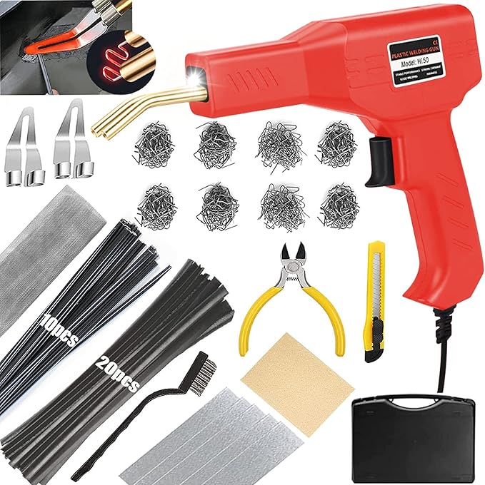 Upgraded 220W Plastic Welder Bumper Repair Kit,2-in-1 Plastic Welding Kit 800PCS Hot Staples & 30pcs Plastic Welding Rods,Hot Stapler Plastic Repair Kit for Car Bumper Kayak Crack Repairs(red)