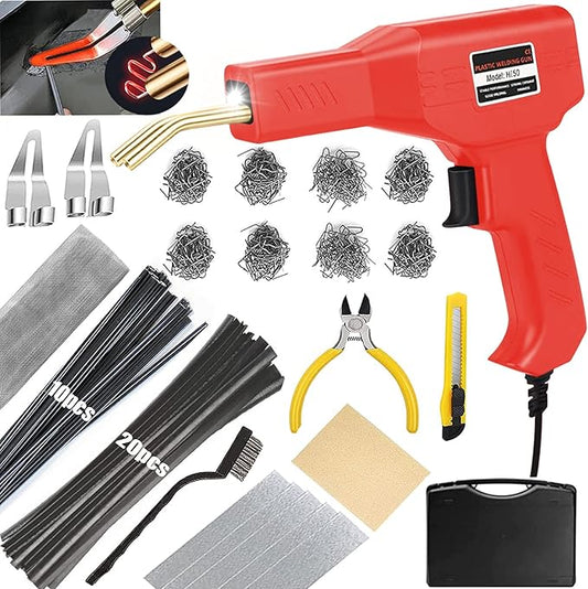 Upgraded 220W Plastic Welder Bumper Repair Kit,2-in-1 Plastic Welding Kit 800PCS Hot Staples & 30pcs Plastic Welding Rods,Hot Stapler Plastic Repair Kit for Car Bumper Kayak Crack Repairs(red)