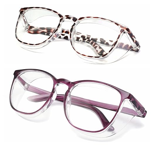 Alsenor Safety Glasses Anti Fog Goggles Protective Eyewear Blue Light Blocking Anti Dust UV Protection Glasses For Men Women (2 Pack(new-leopard+new-purple))