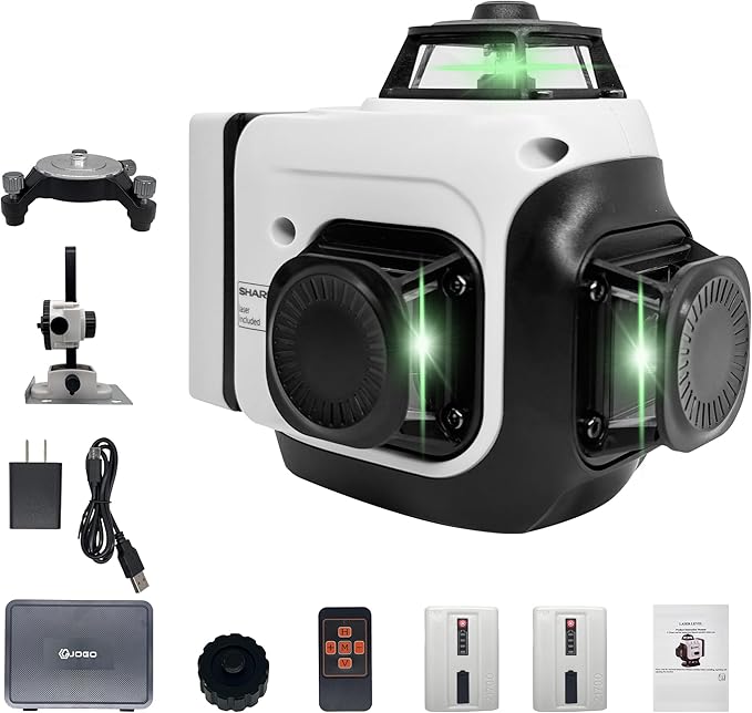 Laser Level 360 Self Leveling, 3x360° Green Cross Line Lazer Leveler Tool for Construction and Picture Hanging, 3D 12 Lines Laser with 2*6000mAh Rechargeable Battery Magnetic Rotating Bracket