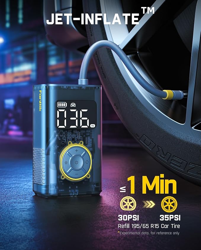 Fanttik X9 Pro Portable Tire Inflator for Compact Car, 1Min Jet-Inflate Electric Bike Pump with Digital Tire Pressure Gauge, 150PSI Air Compressor for Electric Bikes, Motorcycle, Ball, Mechanical Gray