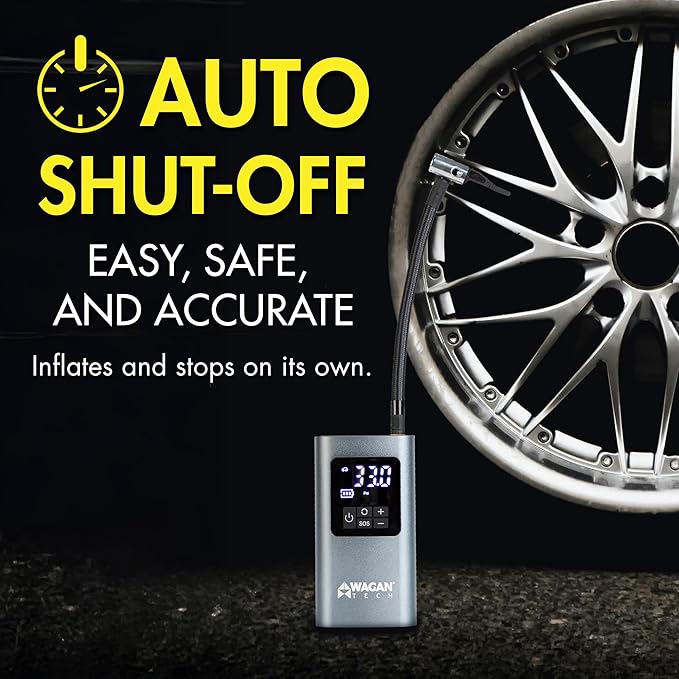 Wagan EL7317 Cordless Air Tire Inflator, 150PSI Portable Air Pump with Auto Shut-Off LED Light Handheld Air Compressor for Car, Bicycle, Motorcycle, Ball