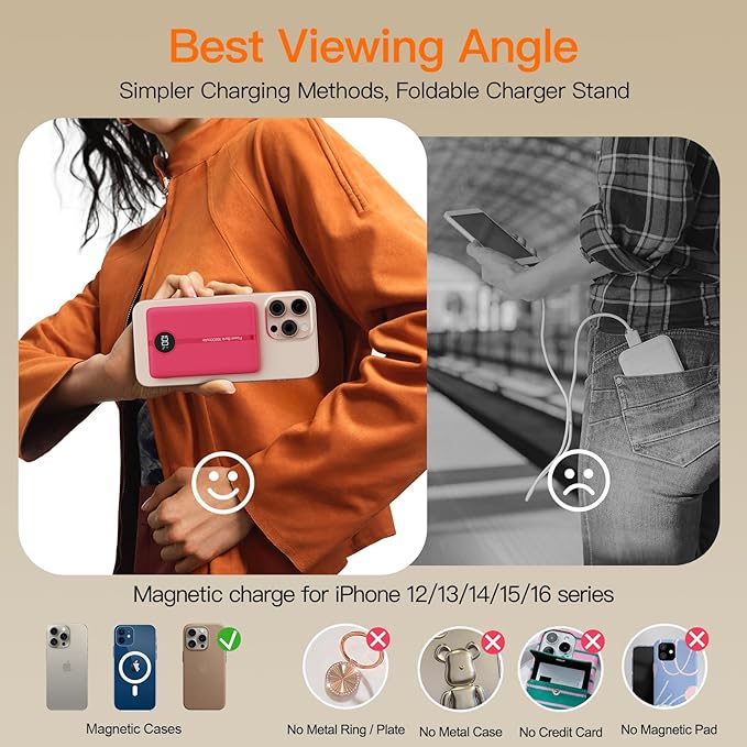 Magnetic Portable Charger, 16800mAh Wireless Power Bank, with 20W USB-C Fast Charging and LED Digital Display Magnetic Battery Pack, Compatible with iPhone 17/16/15/14/13/12 Full Series (2025)