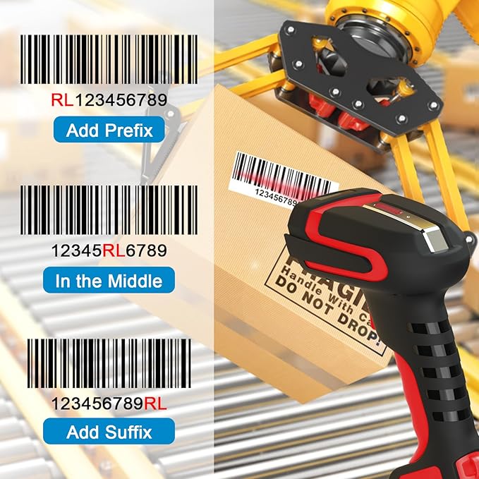 Symcode 2D QR Industrial Barcode Scanner with Wireless Charging Stand, Rugged Heavy Duty 2000 Feet Transmission Distance 433Mhz 2-in-1 Bluetooth & Wireless Hands-Free Barcode Reader for Laptop Tablet