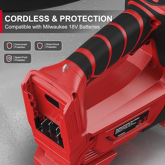 Air Compressor for Pneumatic Brad Nailer Stapler, Compatible with Milwaukee 18V Battery (Tool Only), 120 PSI Oil Free Cordless Portable Compressor, 160PSI Digital Tire Inflator for Pickup, Tire