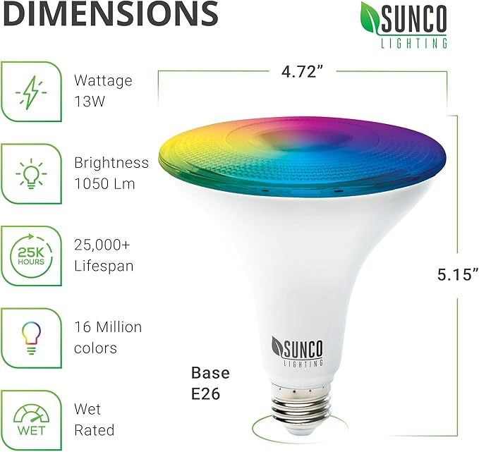 Sunco PAR38 Alexa Compatible Smart LED Bulbs, WiFi Color Changing Outdoor Flood Light, 13W, RGB Tunable White CCT, Dimmable, with Amazon Alexa & Google Assistant, No Hub Required 2 Pack.