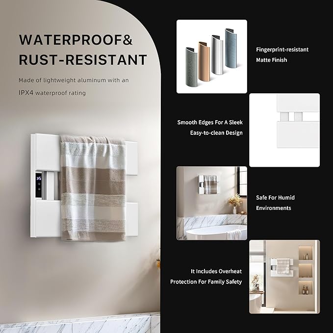 Electric Heated Towel Warmer Rack - Wall-Mounted with Timer & Temperature Control, Plug-in/Hardwired, Fast Heating, Smart Touch Panel