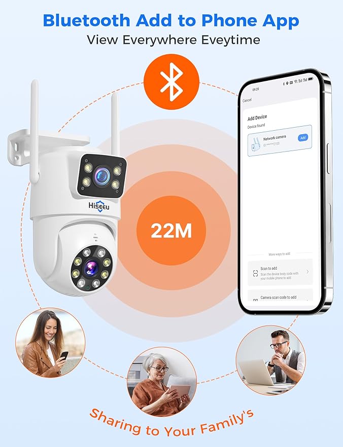Hiseeu 2Pack Wireless Security Camera, 5G/2.4G WiFi, Dual Lens PTZ Camera Outdoor, Motion Tracking, Color Night Version, No-Monthly Fees, Power Cord, Works with Wireless Camera System/Alexa