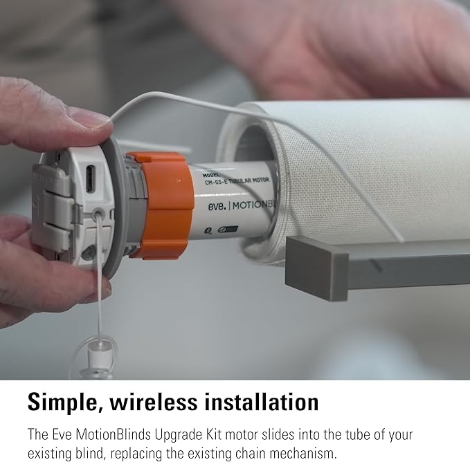 Eve MotionBlinds (Matter) Upgrade Kit for Roller Blinds – Motor to Upgrade existing Indoor Blinds, Open/Close Automatically, Control via Voice/app, Schedules & Scenes, Requires Thread Border Router