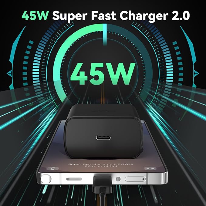 45W Super Fast Charger USB C Android Phone Type C Charger Fast Charging Block with 6.6FT Charge Cord for Samsung Galaxy S25 Ultra/S25+/S24 Ultra/S24+/S23 Ultra/S23+/S22 Ultra/S22+/S20 Ultra/Note 10+