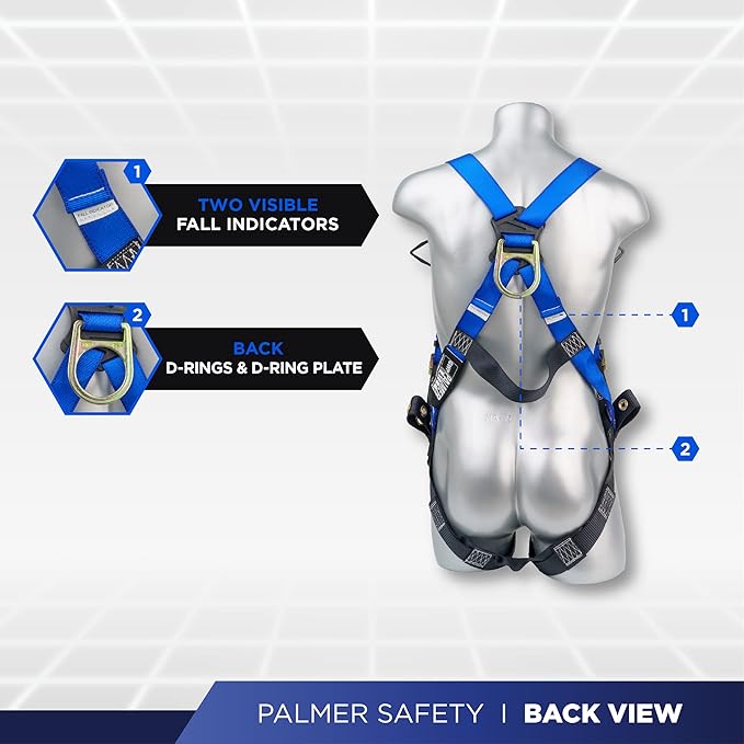 Palmer Safety Construction Harness 5 Point Adjustment, Back D-Ring, Grommet Legs, Multiple Styles I OSHA ANSI Compliant