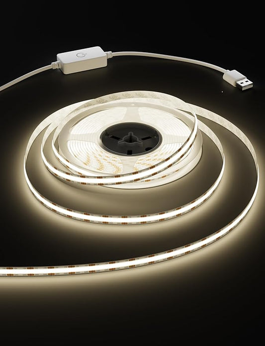 MIWISE LED Strip Lights,Super Bright 5V USB COB Tape Light 9.84ft/3m 4000K Natural White with Touch Dimmer Switch,CRI90+ Flexible Dimmable TV Backlights,for Mirrors,Under Cabinet,Home DIY Projects