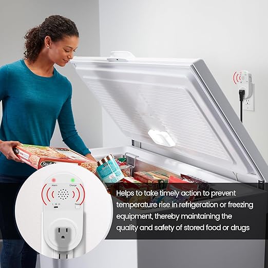 Briidea Power Failure Alarm with High/Low Voltage Alert, LED Indicators, 100-120dB Adjustable Alarm, Perfect for Refrigerators, Freezers, and Sewage