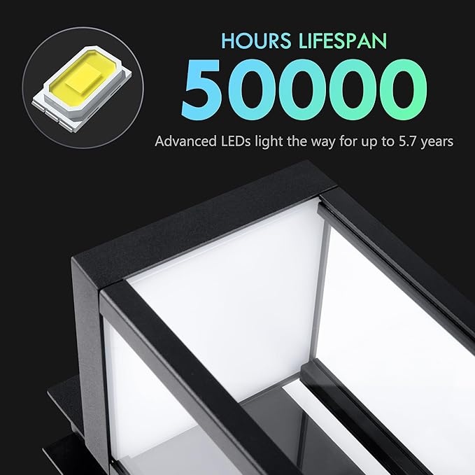 Outdoor Wall Lantern LED Front Porch Light Black for Garage House IP54 Waterproof Exterior Light Fixture Wall Mount Sconce with Glass,13W 750LM